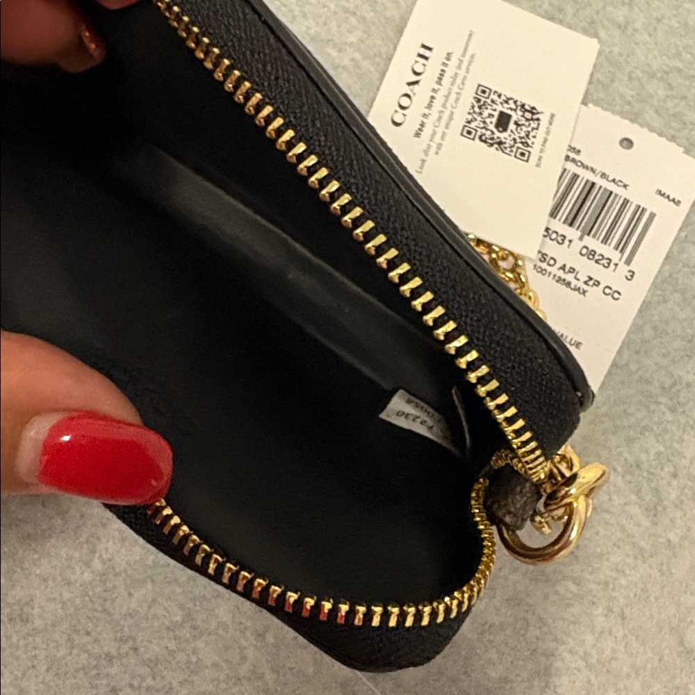 Coach Black and Brown Card Holder with Gold Chain EUC - Picture 8 of 10